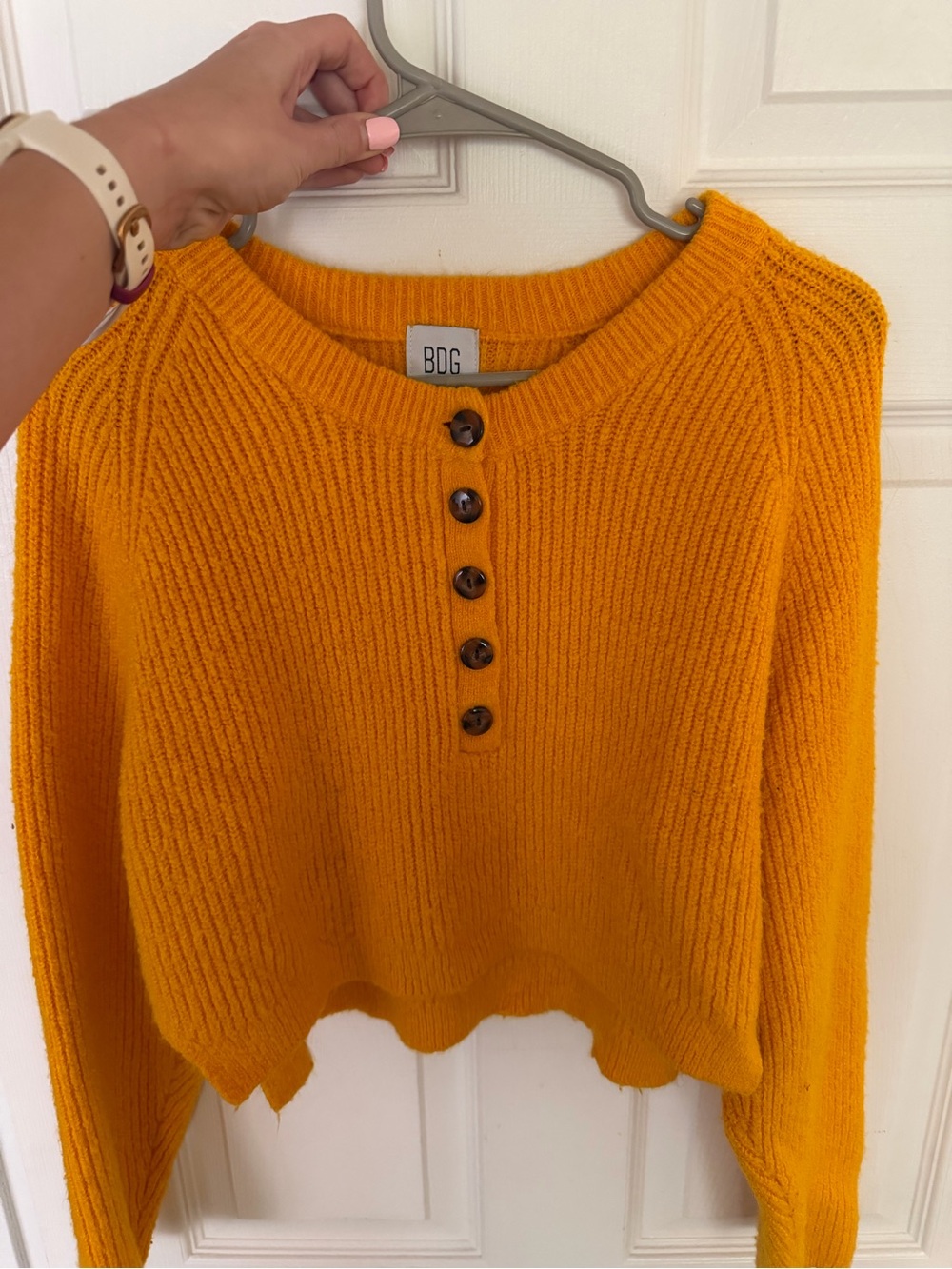 BDG Women's Golden Orange Ribbed Henley Sweater